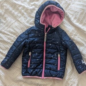 Navy Star Print Hooded Jacket with Pink Lining